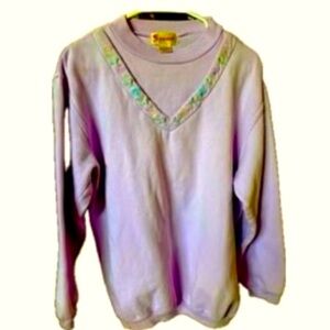 Vintage G Casuals 80s Embroidered Sweatshirt Cottagecore FairyKei Lavender L